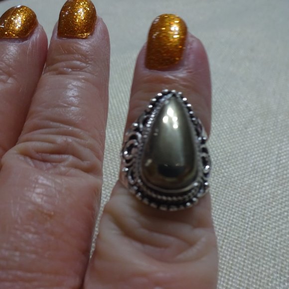 Ornate "APACHE PYRITE" Handmade Sterling Ring Size 7.25 #725B - Picture 3 of 3